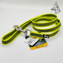 Correa Julius K9 en color neón con goma entretejida, diseñada para un agarre antideslizante y resistente. Ideal para paseos y en