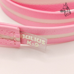 Correa Julius K9 IDC en color rosa, fabricada con materiales resistentes y cubierta de silicio fosforescente. Incluye un mosquet 2