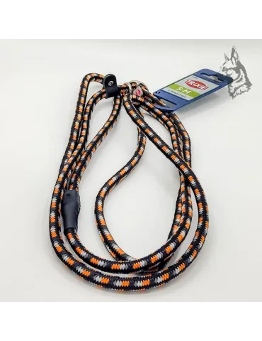 Correa Montain Rope Trixie en colores naranja y negro con diseño de lazo ajustable, ideal para paseos con perros de todo tipo.
