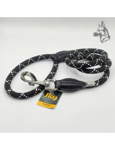 Correa de cuerda Julius-K9 IDC® negra con hilos reflectantes para mayor visibilidad nocturna, equipada con mosquetón metálico ro