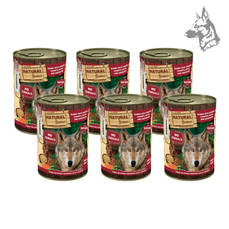 Comida húmeda Natural Greatness para perros adultos, receta sin cereales con conejo, venado, zanahorias, aceitunas y amaranto. A