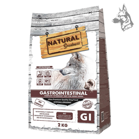 Saco de pienso Natural Greatness Gastrointestinal de 2 kg, fórmula veterinaria completa para perros adultos con sensibilidad dig