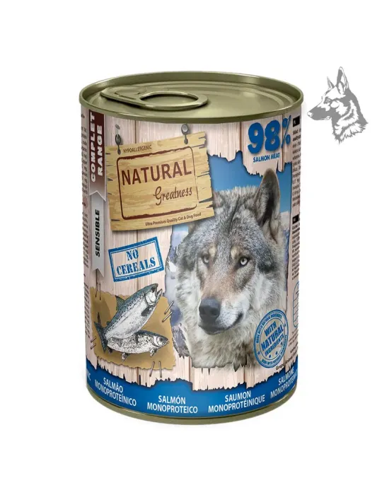 Natural Greatness Lata Monoproteica de Salmón - comida húmeda, 170 g y 400 g