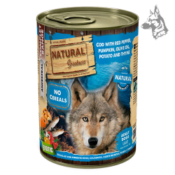 Comida húmeda Natural Greatness para perros adultos, receta hipoalergénica sin cereales con bacalao, pimiento rojo, calabaza, ac
