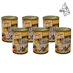 Lata de comida para perros de la marca Natural Greatness, con una receta de vacuno y cerdo ibérico acompañada de judías verdes,  2