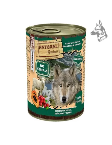 Natural Greatness Lata Cordero con Papaya y Arándanos - comida húmeda, 400 g