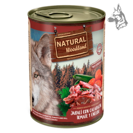 Jabalí con calabacín, tomate y eneldo (lata 400g) – Comida húmeda para perros adultos con carne de jabalí, calabacín, tomate y e