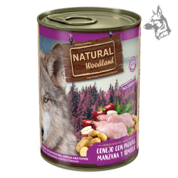 Comida húmeda Natural Woodland para perros adultos, receta sin cereales con conejo, patatas, manzana y tomillo. Alimento hipoale