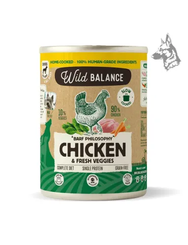 Wild Balance pollo, comida húmeda cocinada para perros en lata de 400 g