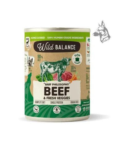 Wild Balance ternera con verduras, comida húmeda cocinada para perros en lata de 400 g