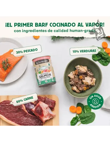 Wild Balance salmón y ternera, comida húmeda cocinada para perros en lata de 400 g 2