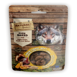 Galletas horneadas digestivas para perros Natural Greatness con carne de pavo, calabaza, boniato y quinoa, sin cereales, 100g