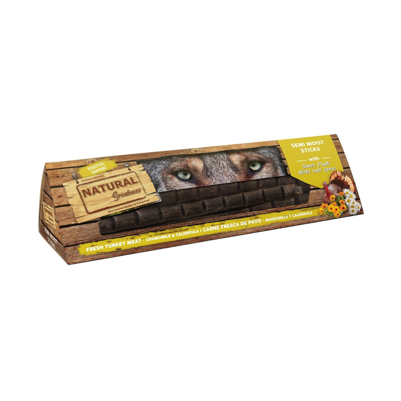 Natural Greatness Digestive Stick para perros, barritas semihúmedas con carne fresca de pavo, manzanilla y caléndula, apoyo dige