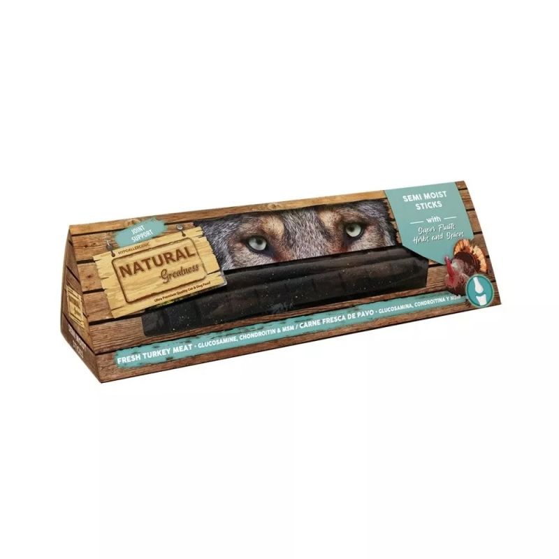 Sticks semihúmedos para perros Natural Greatness Articular, con carne fresca de pavo, glucosamina, condroitina y MSM, apoyo a la