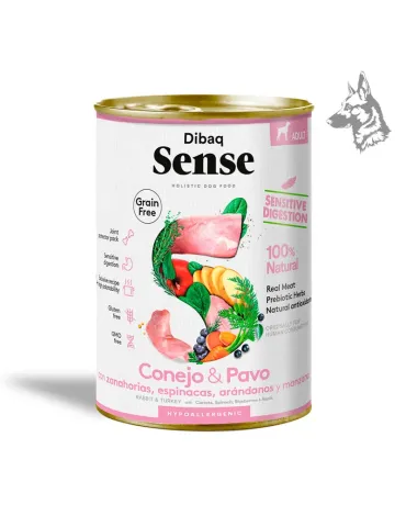 Dibaq Sense Conejo y Pavo, lata de comida húmeda sin cereales de 380 g