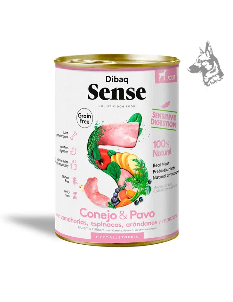 Dibaq Sense Conejo y Pavo, lata de comida húmeda sin cereales de 380 g