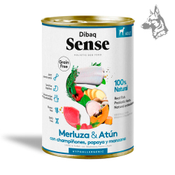 Dibaq Sense Merluza y Atún con Champiñones, Papaya y Manzana Receta elaborada con pescado de alta calidad, frutas y verduras fre
