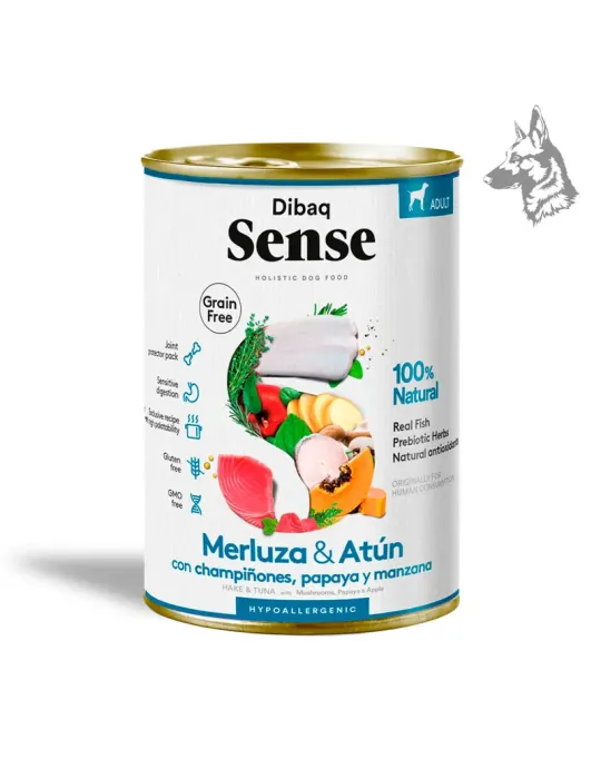Dibaq Sense Pescado Blanco y Atún, lata de comida húmeda sin cereales de 380 g