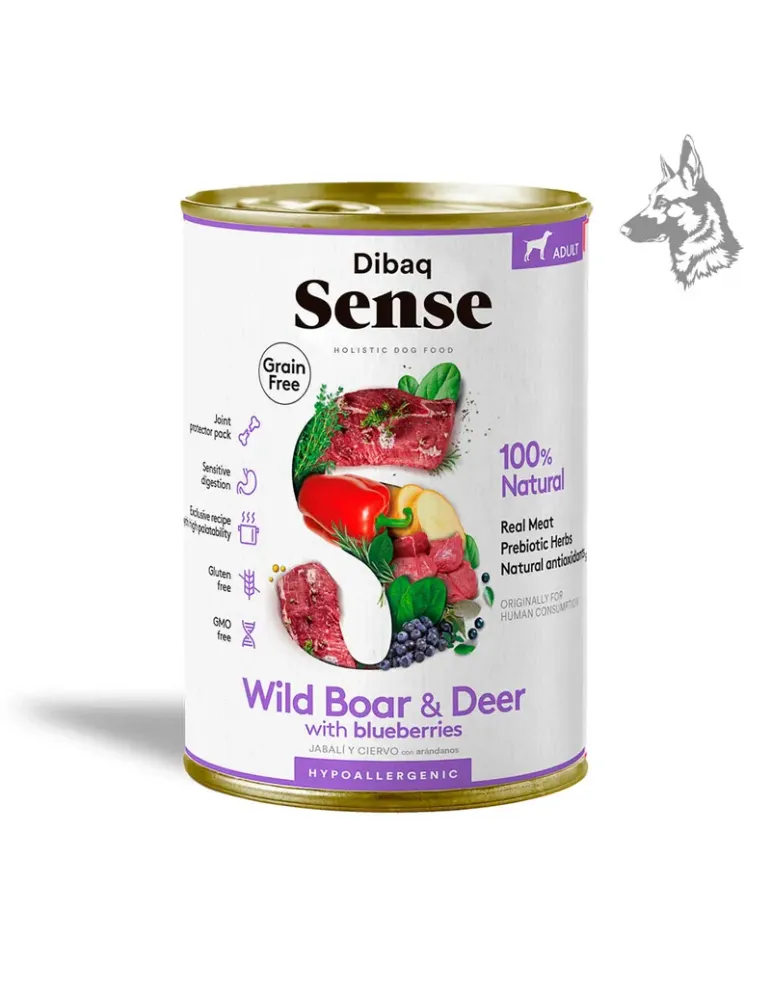 Dibaq Sense Jabalí y Ciervo, lata de comida húmeda sin cereales de 380 g