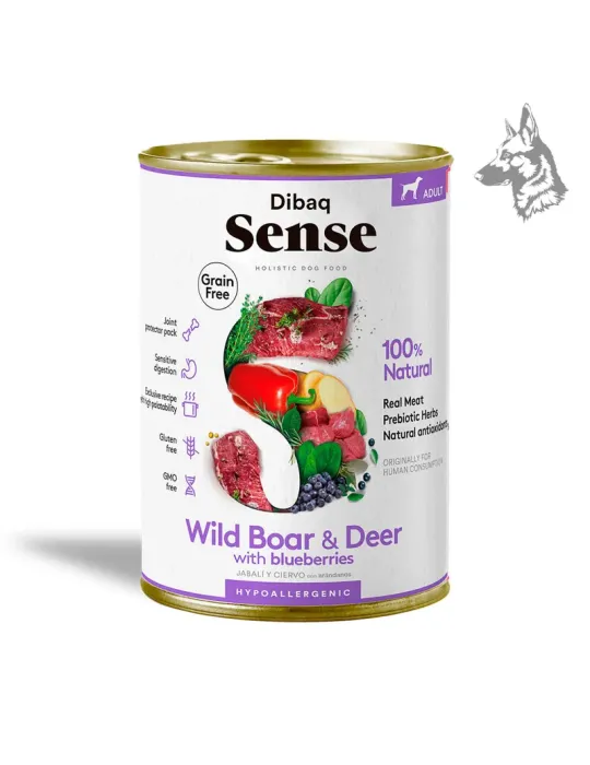 Dibaq Sense Jabalí y Ciervo, lata de comida húmeda sin cereales de 380 g