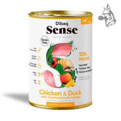 Dibaq Sense Pollo y Pato con Champiñones y Mango Alimento premium con proteínas combinadas de pollo y pato, enriquecido con frut