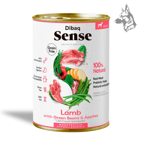Dibaq Sense Cordero con Judías Verdes y Manzana Alimento monoproteico a base de cordero, ideal para perros con sensibilidad dige