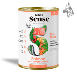 Dibaq Sense Salmón con Zanahorias y Manzana Receta hipoalergénica a base de salmón, rica en ácidos grasos esenciales para la pie