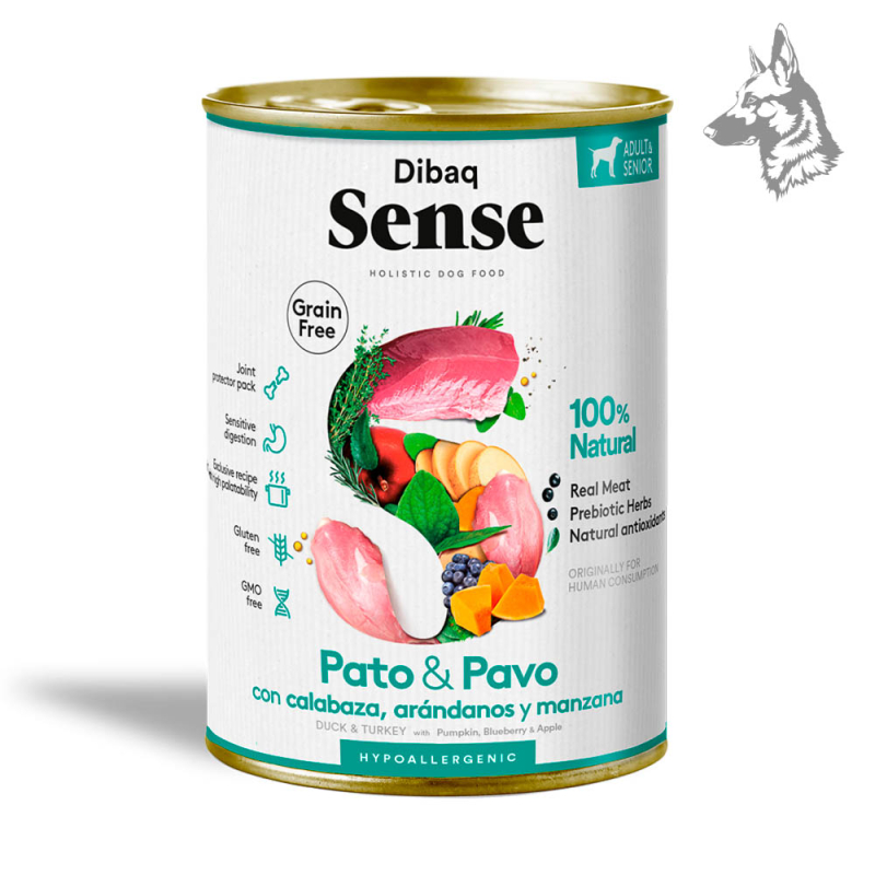 Dibaq Sense Pato y Pavo con Calabaza, Arándanos y Manzana Comida húmeda holística con proteínas de alta calidad y un aporte extr