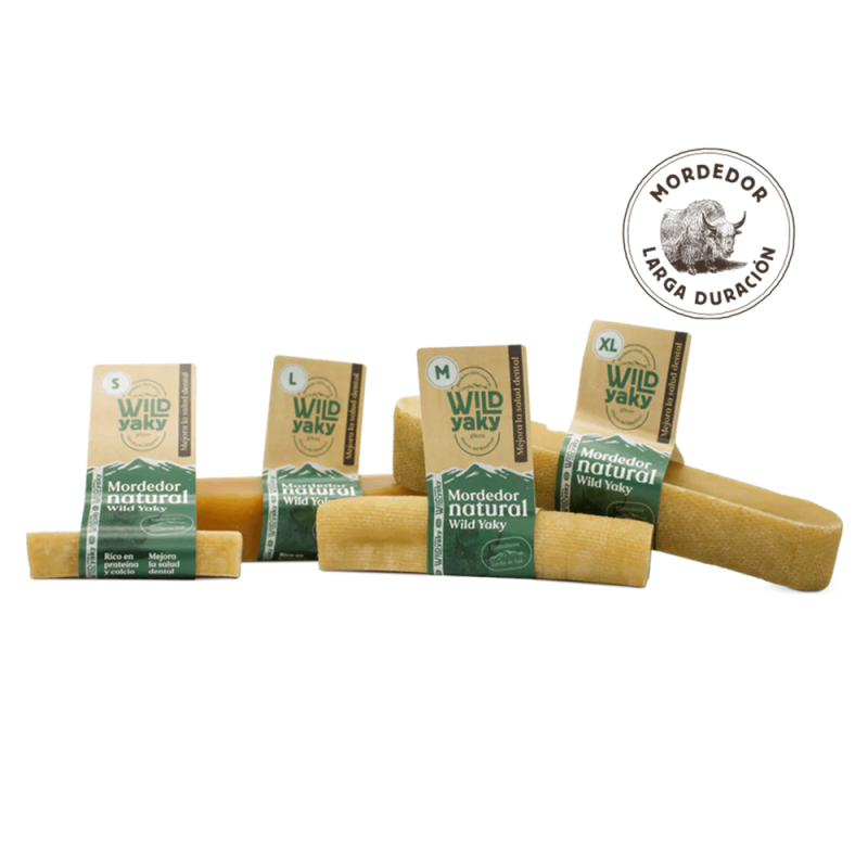 Mordedores naturales Wild Yaky para perros, en tamaños S, M, L y XL, elaborados con leche de yak, larga duración y ricos en prot