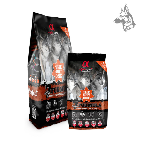 Sacos de pienso Alpha Spirit 7 Days Formula, alimento completo para perros con ingredientes naturales y carne fresca. Fórmula eq