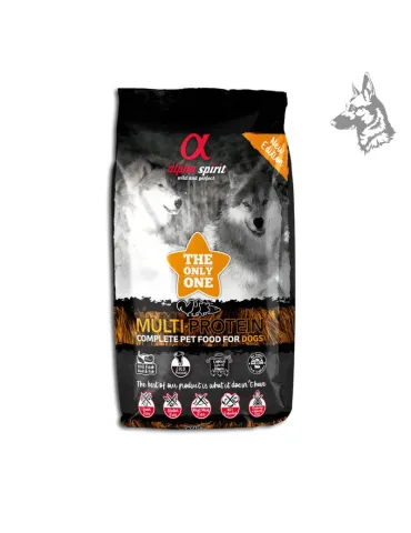 Bolsa de pienso Alpha Spirit Multi-Protein, una receta equilibrada con múltiples fuentes de proteína para el desarrollo muscular
