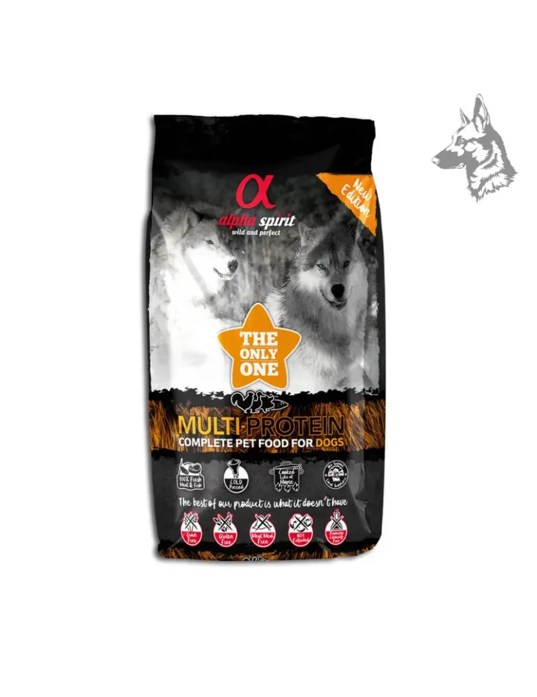 Bolsa de pienso Alpha Spirit Multi-Protein, una receta equilibrada con múltiples fuentes de proteína para el desarrollo muscular