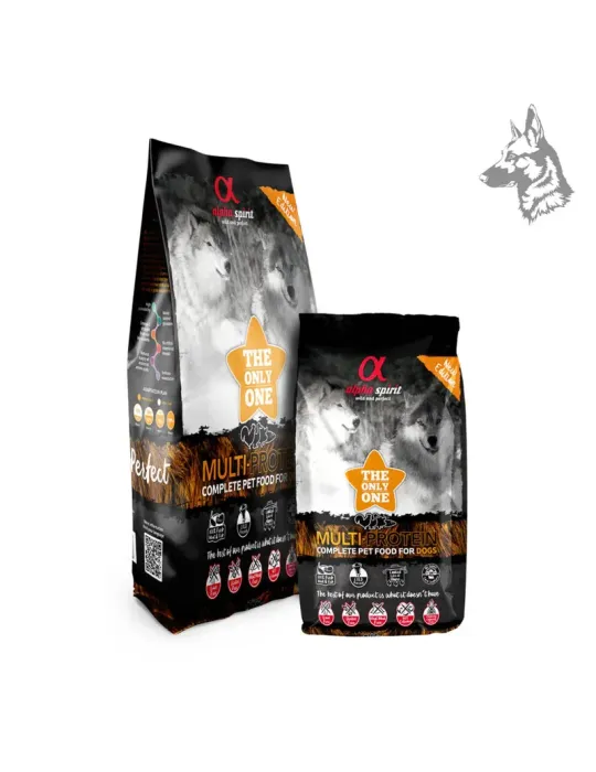 Sacos de pienso Alpha Spirit Multi-Protein, alimento completo para perros con una combinación de proteínas naturales y carne fre