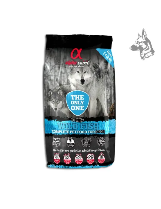Saco de pienso Alpha Spirit Wild Fish, una fórmula premium rica en Omega 3 y 6, diseñada para una nutrición equilibrada y el cui