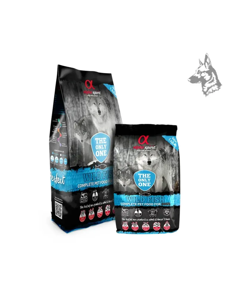 Sacos de pienso Alpha Spirit Wild Fish, alimento completo para perros con pescado salvaje como fuente principal de proteína. Rec