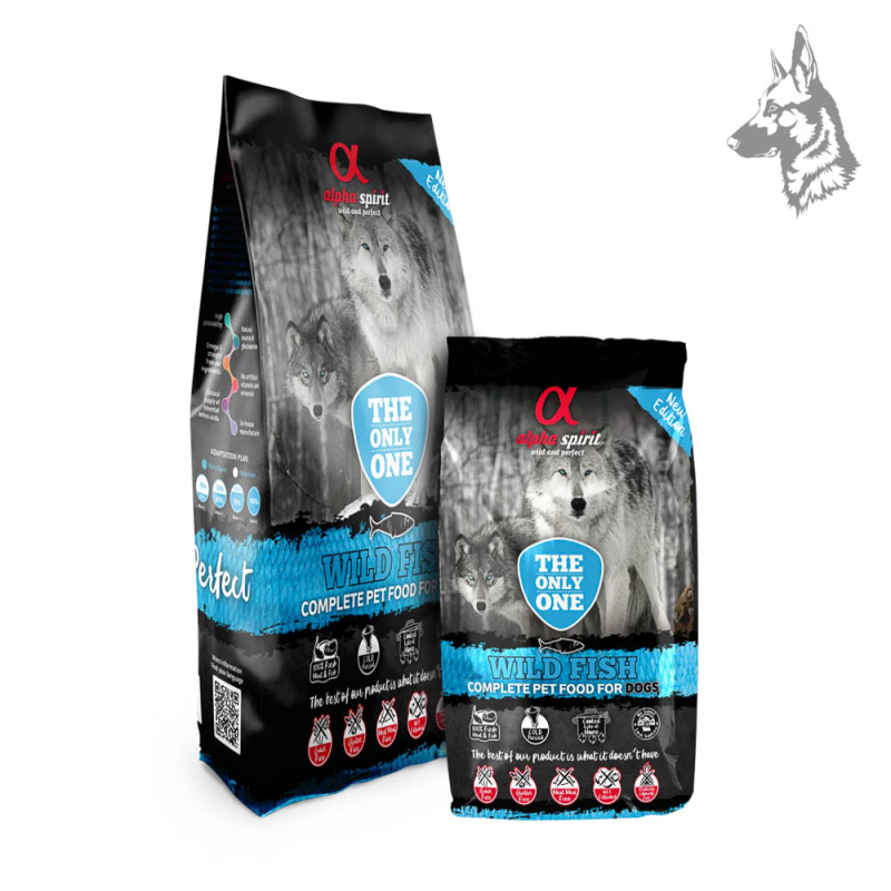 Sacos de pienso Alpha Spirit Wild Fish, alimento completo para perros con pescado salvaje como fuente principal de proteína. Rec