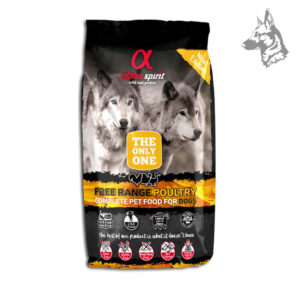 Saco de pienso para perros Alpha Spirit Free Range Poultry con carne fresca de aves de corral. Receta sin cereales ni gluten para una alimentación natural y saludable.