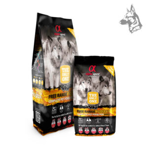 Sacos de pienso Alpha Spirit Free Range Poultry en diferentes tamaños, formulados con carne fresca de ave para una dieta equilibrada y libre de cereales