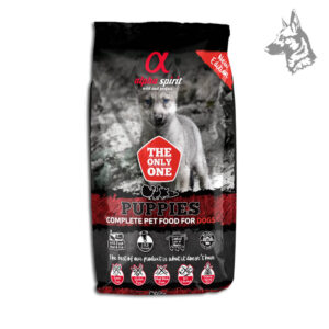 Sacos de pienso Alpha Spirit Puppies, alimento completo para cachorros con ingredientes naturales y carne fresca. Fórmula sin cereales para una digestión saludable.