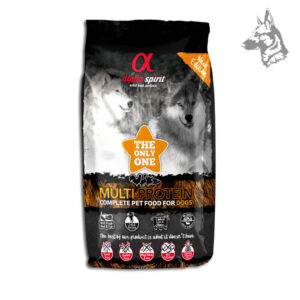 Bolsa de pienso Alpha Spirit Multi-Protein, una receta equilibrada con múltiples fuentes de proteína para el desarrollo muscular y la vitalidad del perro.