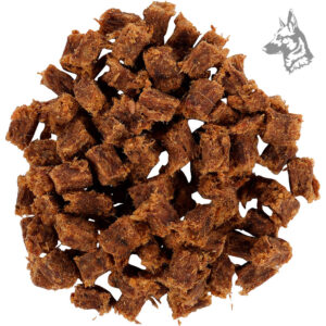 Flamingo Natural Deer Cubes – Bocaditos naturales de carne de cérvido deshidratada, sin cereales y sin azúcares añadidos. Ideales para perros con alergias o sensibilidad alimentaria.