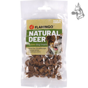 Snack natural de carne de ciervo deshidratada Flamingo – Deliciosas y nutritivas golosinas para perros, elaboradas sin conservantes ni colorantes artificiales. ¡Recompensa saludable para tu mascota!"