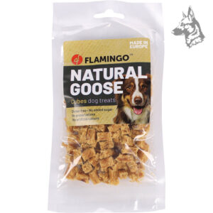 Golosinas naturales para perros - Bolsa de snacks de ganso deshidratado Flamingo, sin aditivos ni colorantes, perfectos para una alimentación saludable.